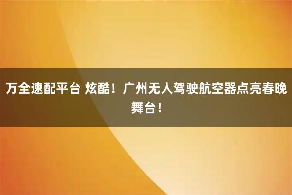 万全速配平台 炫酷！广州无人驾驶航空器点亮春晚舞台！